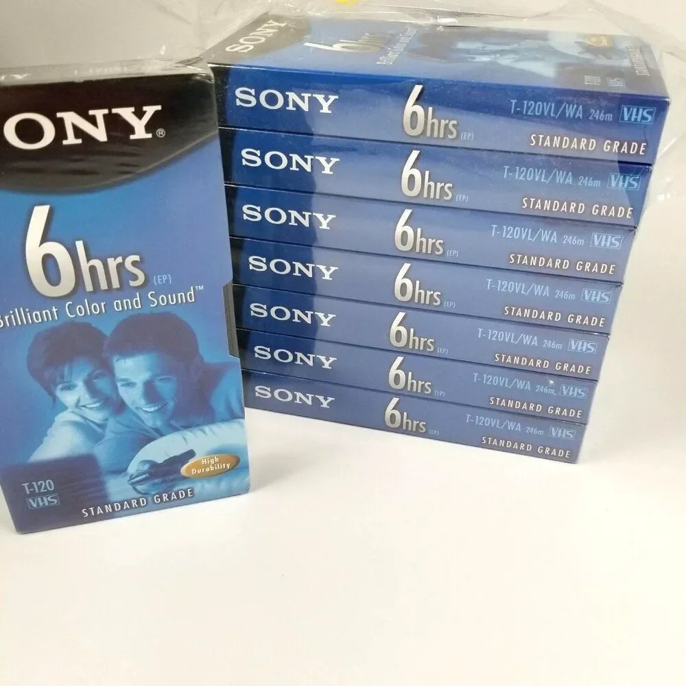 Sony 6 Hour VHS Tapes T-120 Standard Grade Lot of  8 New Sealed Vintage